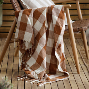 Yard Pecan Chesil Check Tasselled Throw